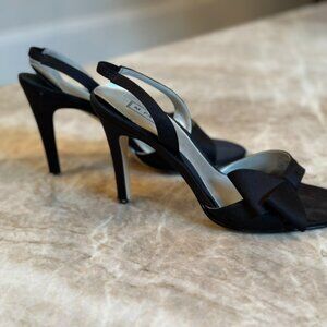Dressy Black Suede Strappy Sandals w/Bow